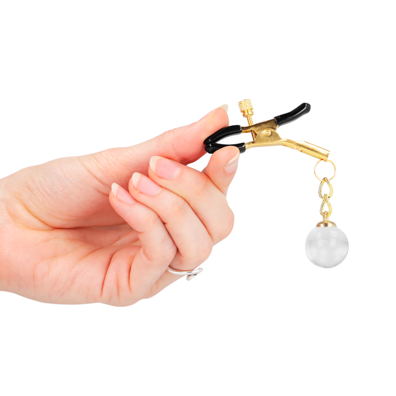 KINK - GOLDEN NIPPLE CLAMPS WITH GLASS PENDANT 6 CM