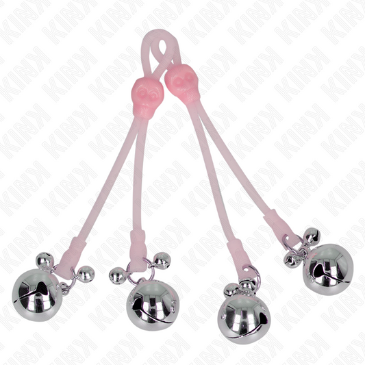 KINK - Luminous Skull-Shaped Nipple Clamps with Adjustable Sound Bell, Pink/Silver
