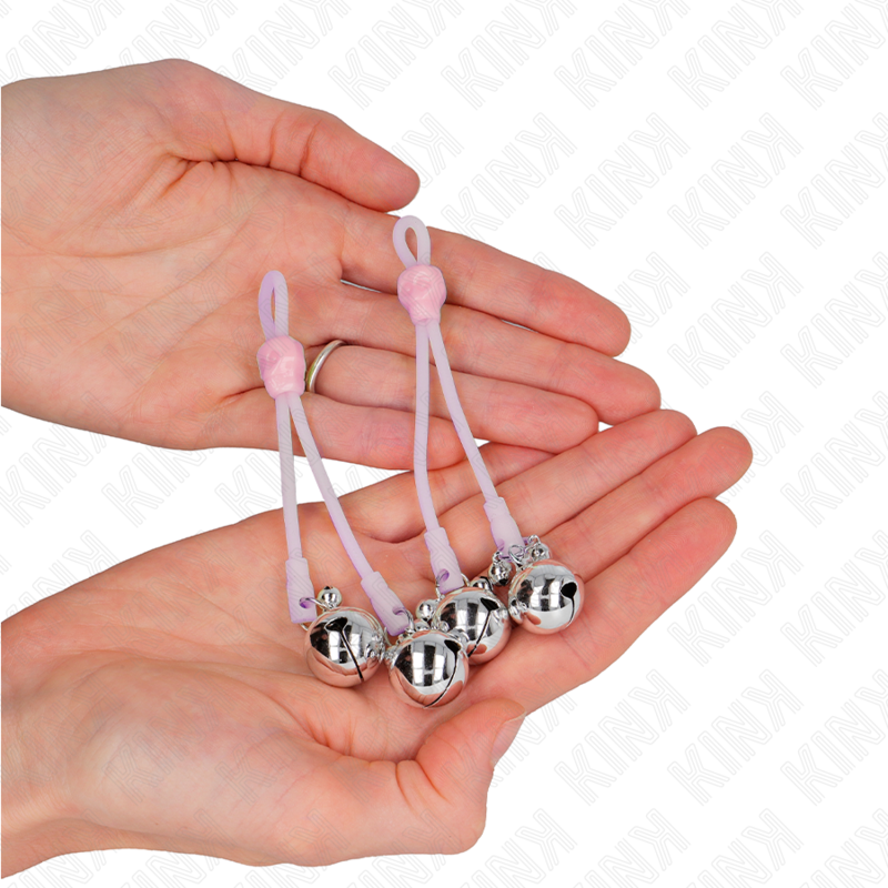 KINK - Luminous Skull-Shaped Nipple Clamps with Adjustable Sound Bell, Pink/Silver