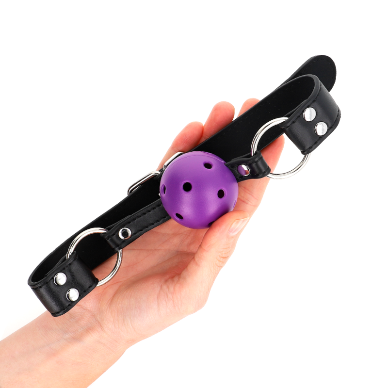KINK - 4CM BREATHABLE BALL GAG WITH DOUBLE RIVET PURPLE 62 x 2.5 CM ADJUSTABLE 42-58 CM