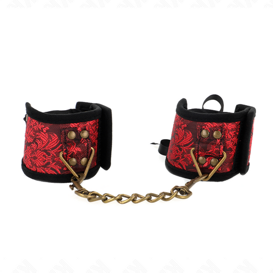 KINK - RED-BLACK SCANDAL DESIGN WRISTBANDS WITH BOW DETAIL 24.5 CM X 6.5 CM