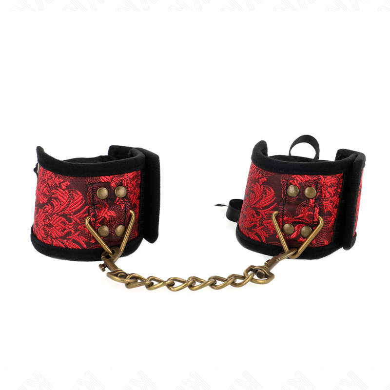 KINK - RED-BLACK SCANDAL DESIGN WRISTBANDS WITH BOW DETAIL 24.5 CM X 6.5 CM