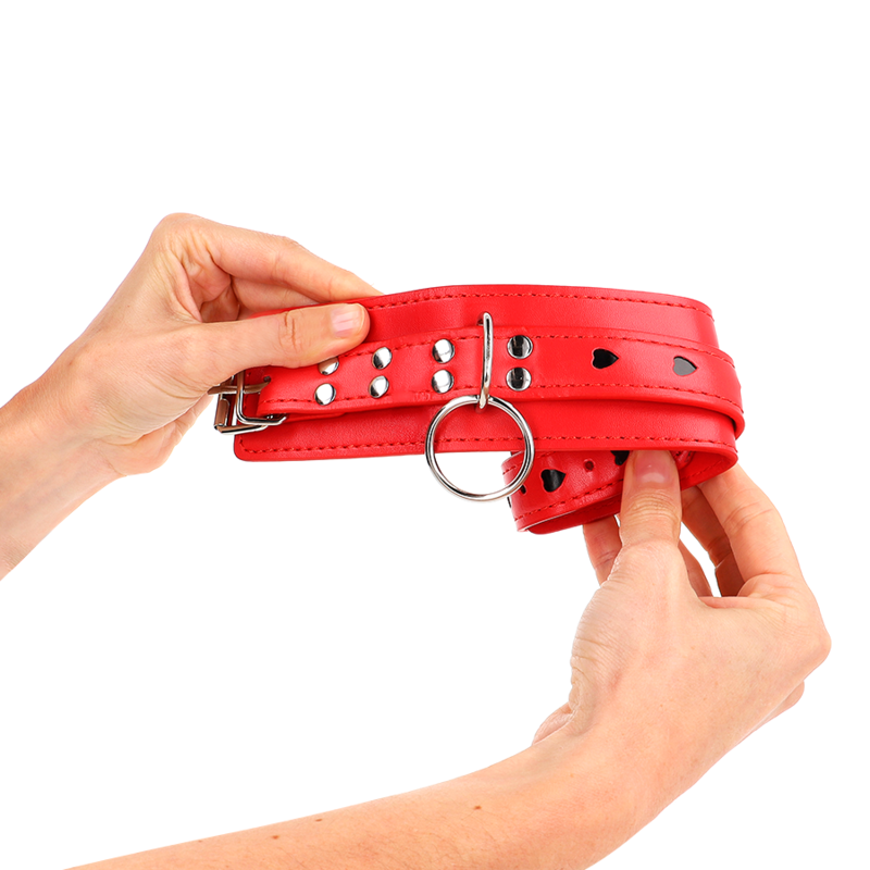 KINK - RED WRISTBANDS WITH BLACK HEART INLAY ADJUSTABLE 21-28 CM X 5.5 CM