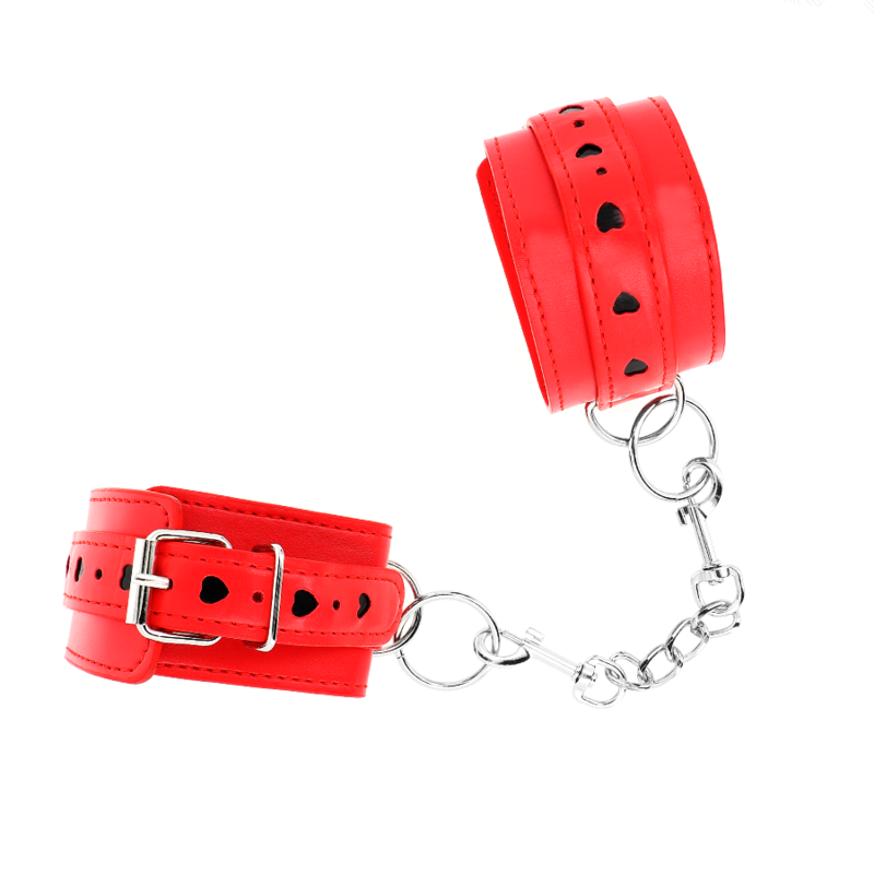 KINK - RED WRISTBANDS WITH BLACK HEART INLAY ADJUSTABLE 21-28 CM X 5.5 CM