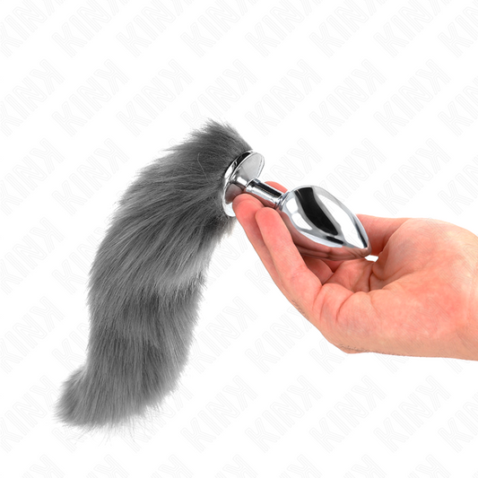 KINK - ANAL PLUG SIZE L 10 X 4 CM WITH SYNTHETIC TAIL 40 CM SILVER AND WHITE