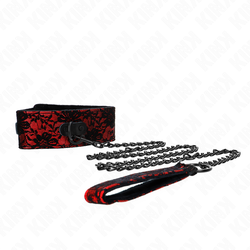 KINK - 105CM LACE LEASH COLLAR WITH REAL LEATHER BELT 44 X 5.5CM