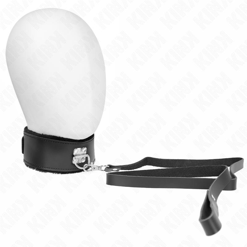 KINK - 116 CM BLACK LEATHER COLLAR WITH LEASH ADJUSTABLE 40-48 CM X 6 CM