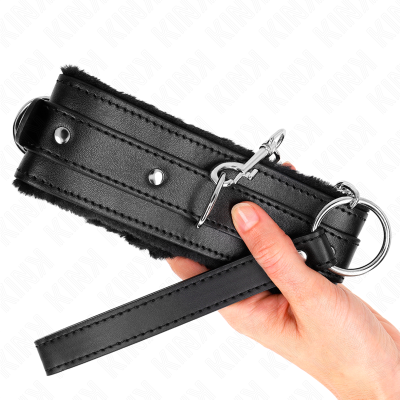 KINK - 65 CM BLACK ADJUSTABLE COLLAR WITH LEASH AND RESTRAINTS 36-42 CM X 5.5 CM