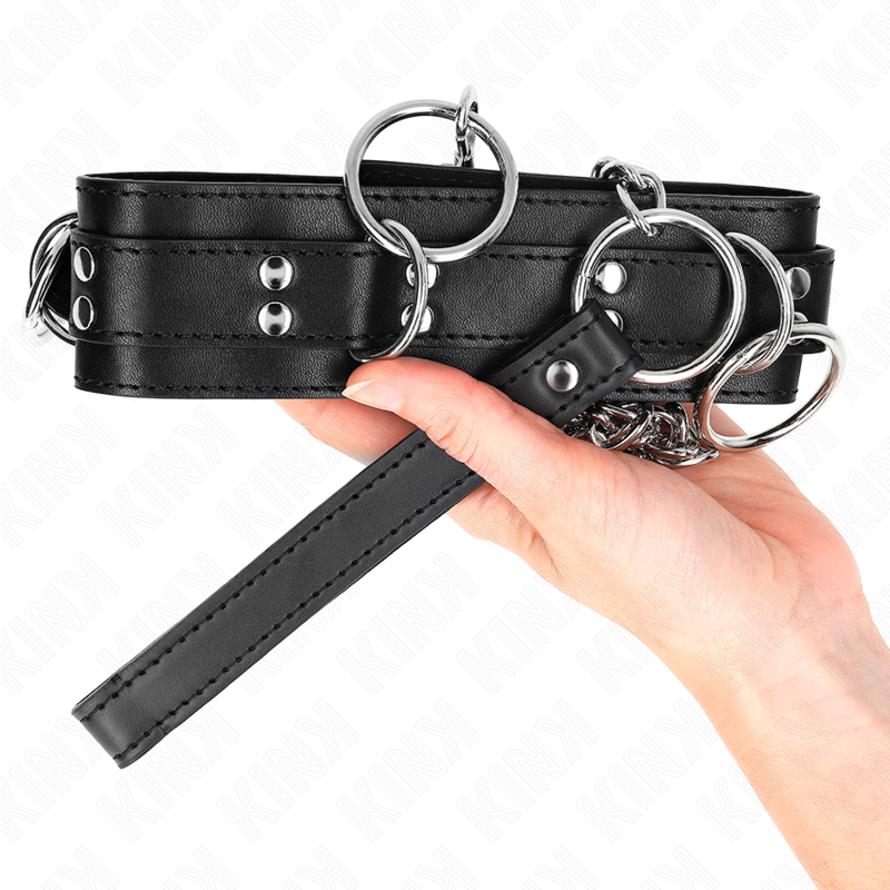 KINK - COLLAR WITH LEASH 80 CM SLAVERY 3 RINGS 53 X 5 CM