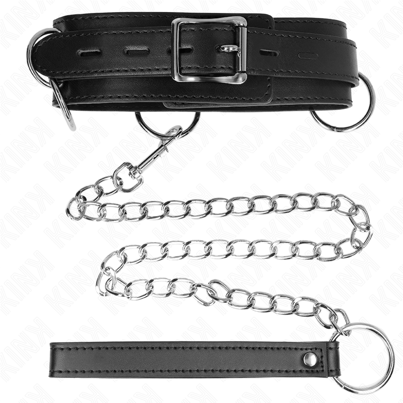 KINK - COLLAR WITH LEASH 80 CM SLAVERY 3 RINGS 53 X 5 CM