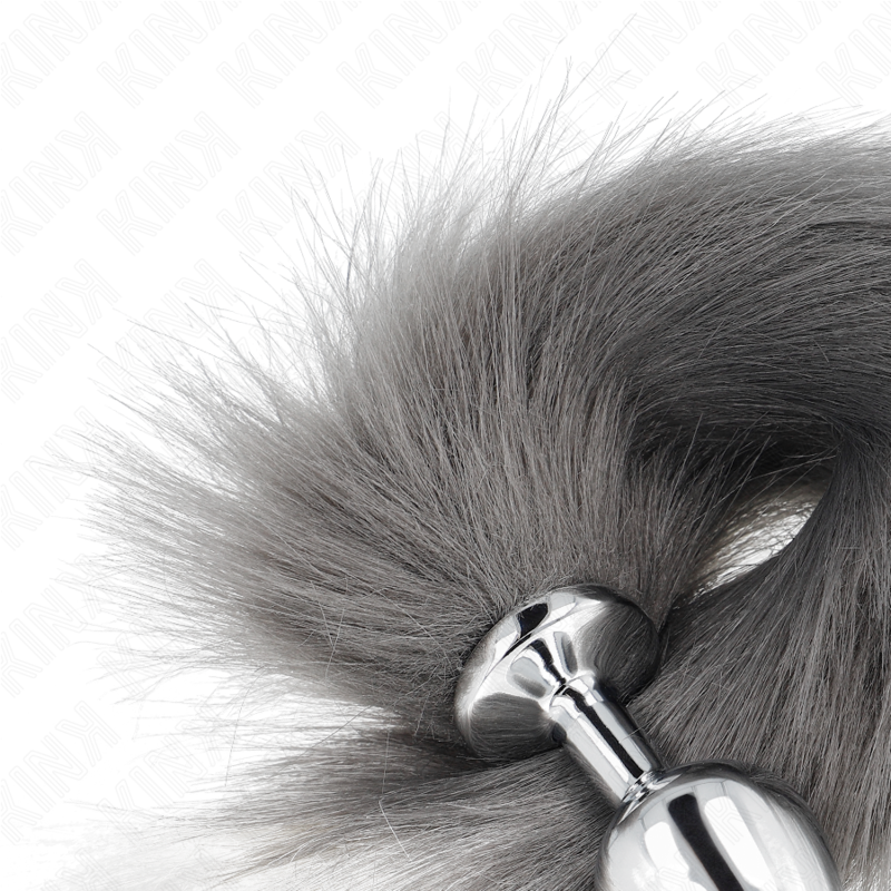 KINK - ANAL PLUG SIZE M 8 X 3.5 CM WITH SYNTHETIC TAIL 40 CM SILVER AND WHITE