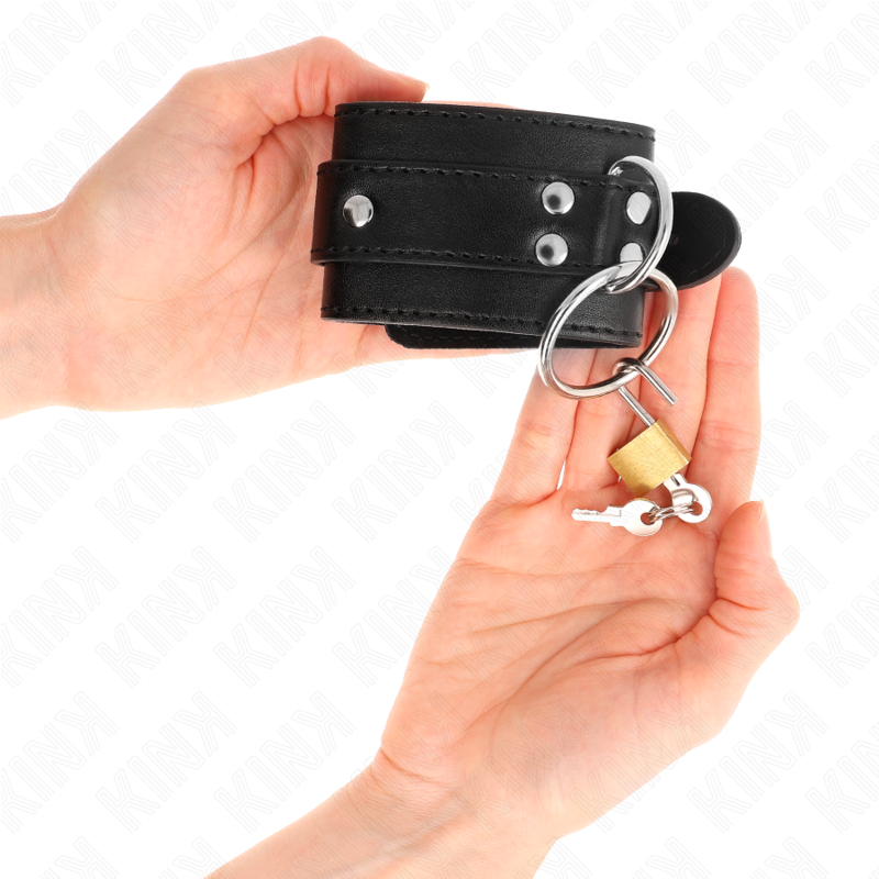 KINK - Adjustable Black Ring Lock Wrist Restraints 20-28cm x 5.5cm
