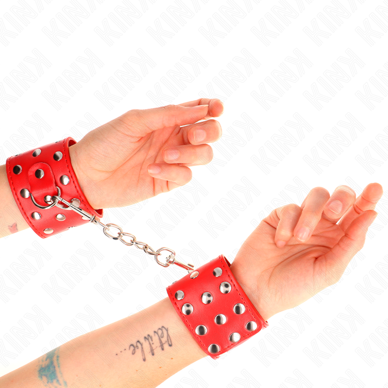 KINK - WRISTBANDS WITH ADJUSTABLE SNAP CLOSURE FULL OF STUDS RED 19-24 CM X 5.5 CM