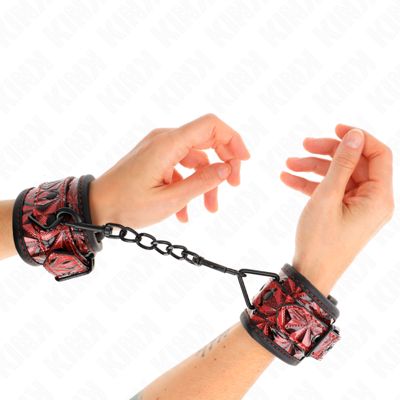 KINK - DARK RED DIAMOND PATTERN WRISTBANDS ADJUSTABLE 17-26 CM X 5.5 CM
