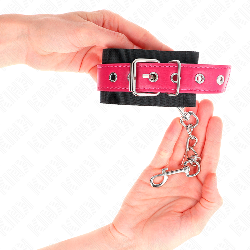 KINK - BLACK NYLON WRISTBANDS WITH ADJUSTABLE FURSE LEATHER STRAP 19-29 CM X 5.1 CM
