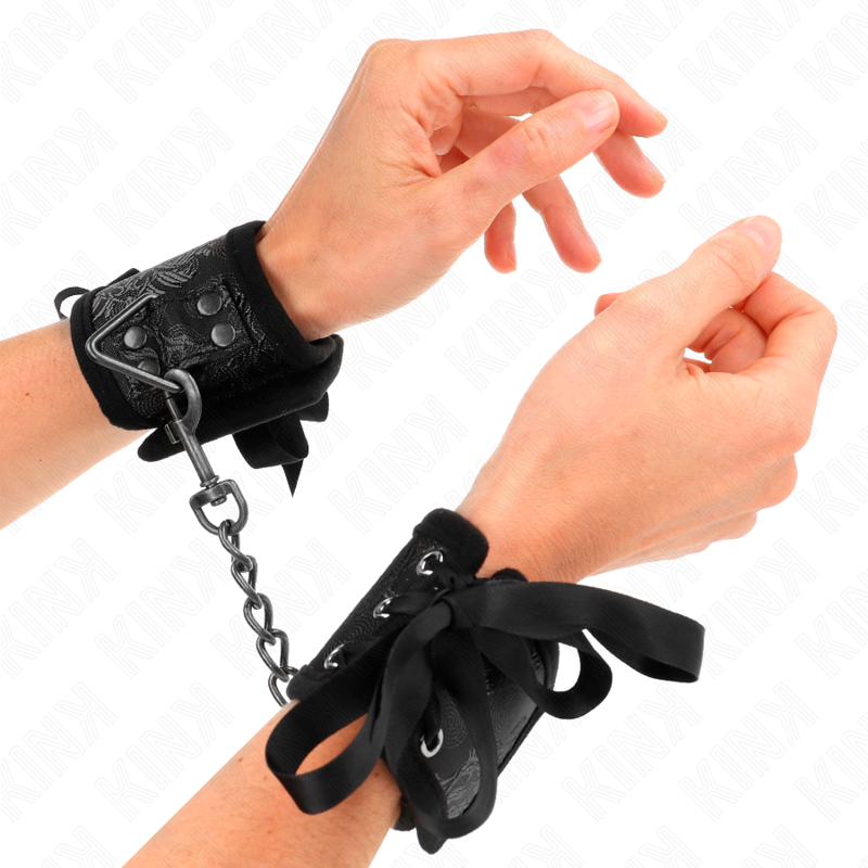 KINK - BLACK SCANDAL DESIGN WRISTBANDS WITH BOW DETAIL 24.5 CM X 6.5 CM