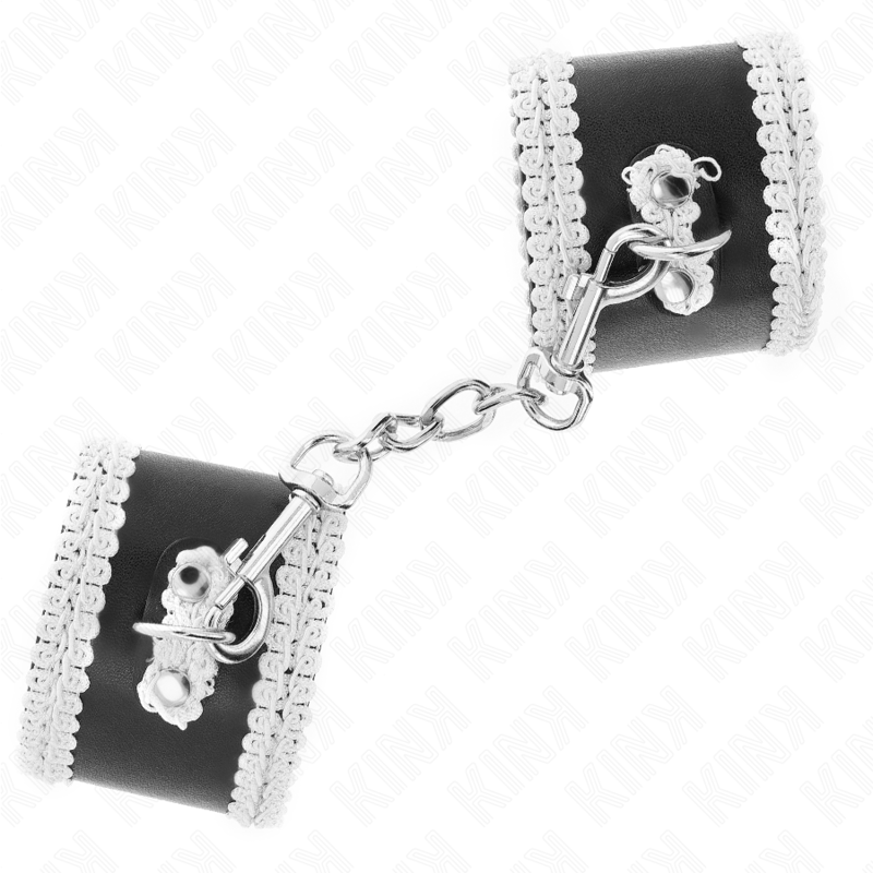 KINK - BLACK WRISTBANDS WITH ADJUSTABLE WHITE DECORATIVE LACE 20-23 CM X 5.5 CM