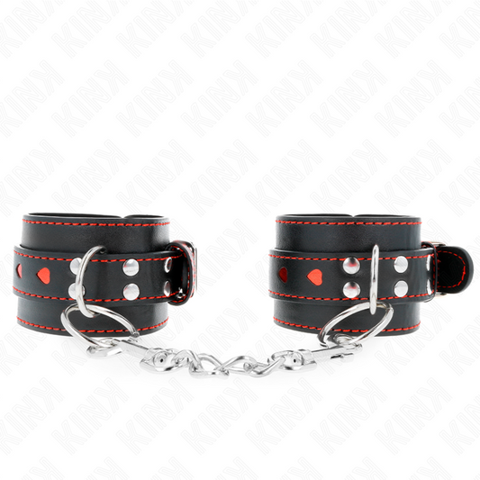 KINK - BLACK WRISTBANDS WITH RED HEART INSERT ADJUSTABLE 21-28 CM X 5.5 CM