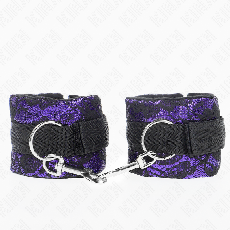KINK - SHORT WRISTBANDS WITH VELVET LACE AND NYLON BINDING, VIOLET/BLACK, 23 X 6.5 CM