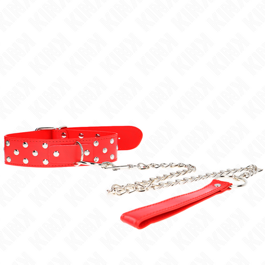 KINK - COLLAR WITH LEASH 65 CM RIVET RING RED ADJUSTABLE 36-50 CM X 3.8 CM