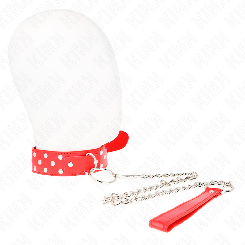 KINK - COLLAR WITH LEASH 65 CM RIVET RING RED ADJUSTABLE 36-50 CM X 3.8 CM