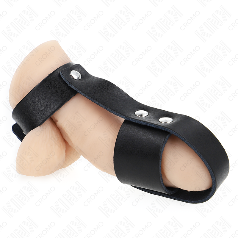 KINK - LEATHER COCK CAGE RING WITH ADJUSTABLE BALL DIVIDER