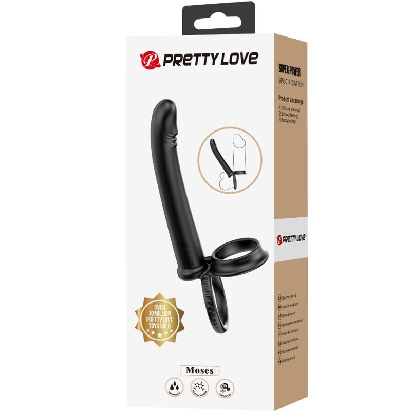 PRETTY LOVE - MOSES DOUBLE COCK RING FOR DONLE PENETRATION BLACK