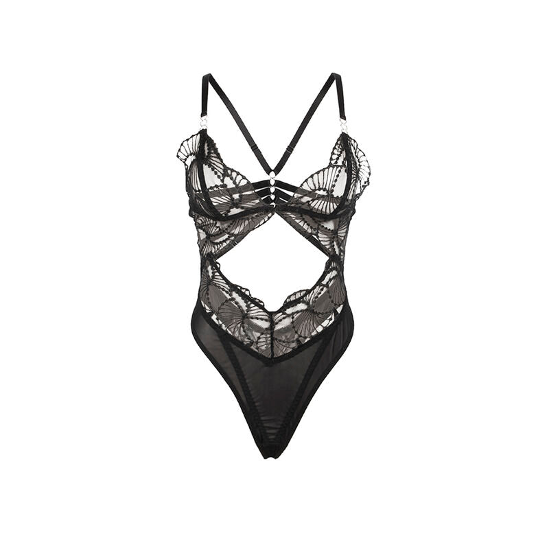 SUBBLIME - 955212 Black Sheer Hollow Lace Bodysuit S/M