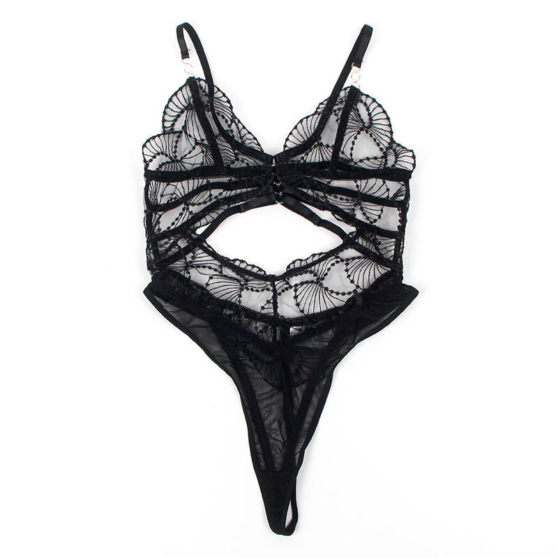 SUBBLIME - 955229 Black Sheer Bodysuit with Hollow Lace L/XL