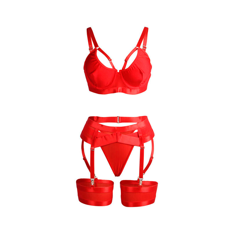 SUBBLIME - 955267 RED BONDAGE BRA AND GARTER BELT SET L/XL