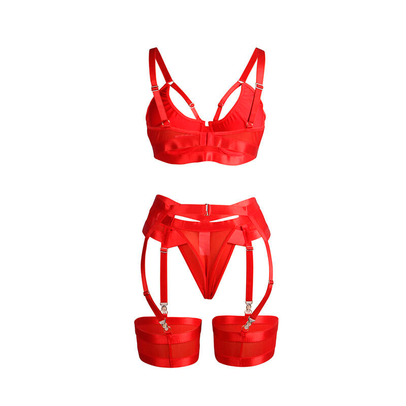 SUBBLIME - 955267 RED BONDAGE BRA AND GARTER BELT SET L/XL