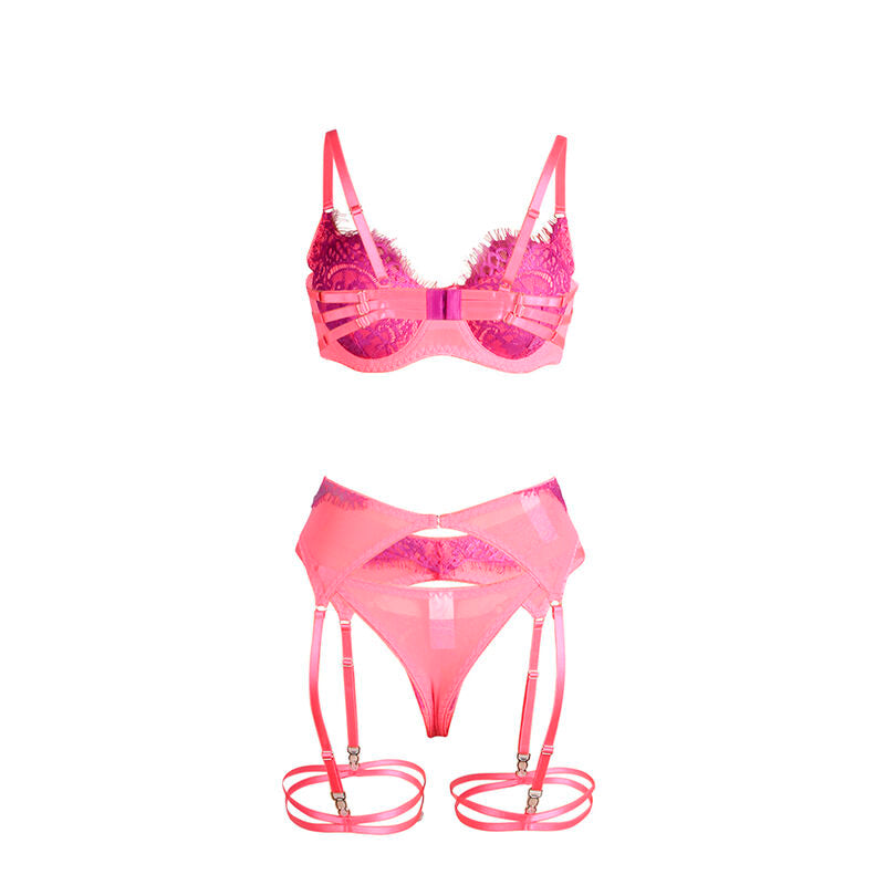 SUBBLIME - 955366 PINK AND PURPLE L/XL LACE BRA AND GARTER BELTS SET