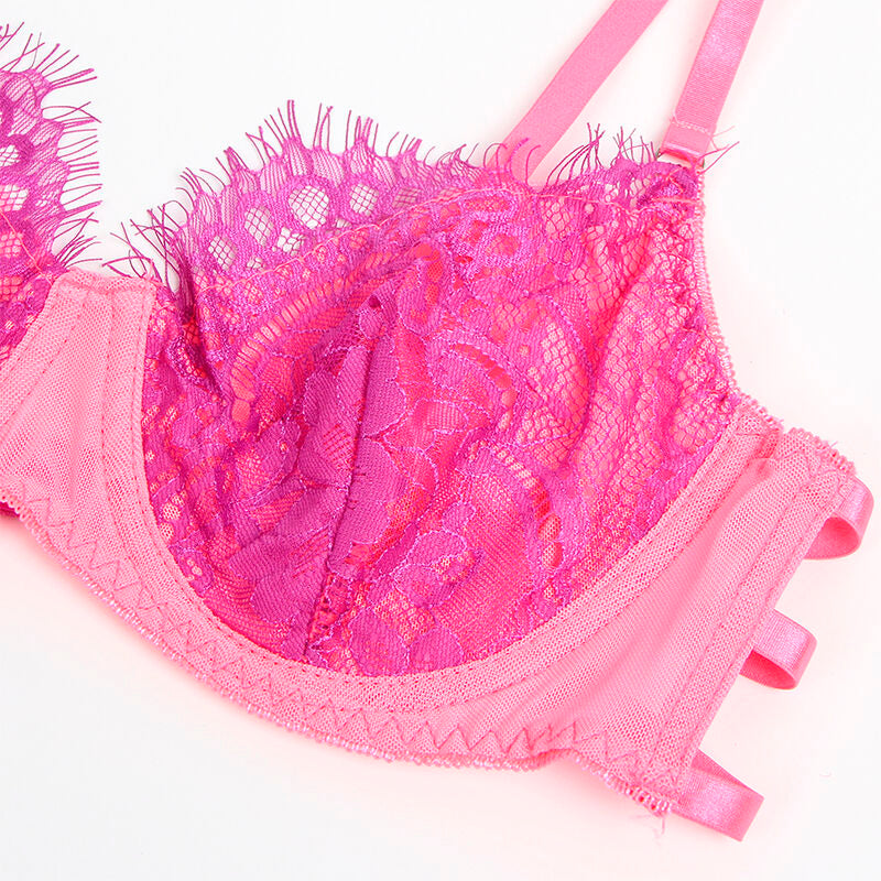 SUBBLIME - 955366 PINK AND PURPLE L/XL LACE BRA AND GARTER BELTS SET