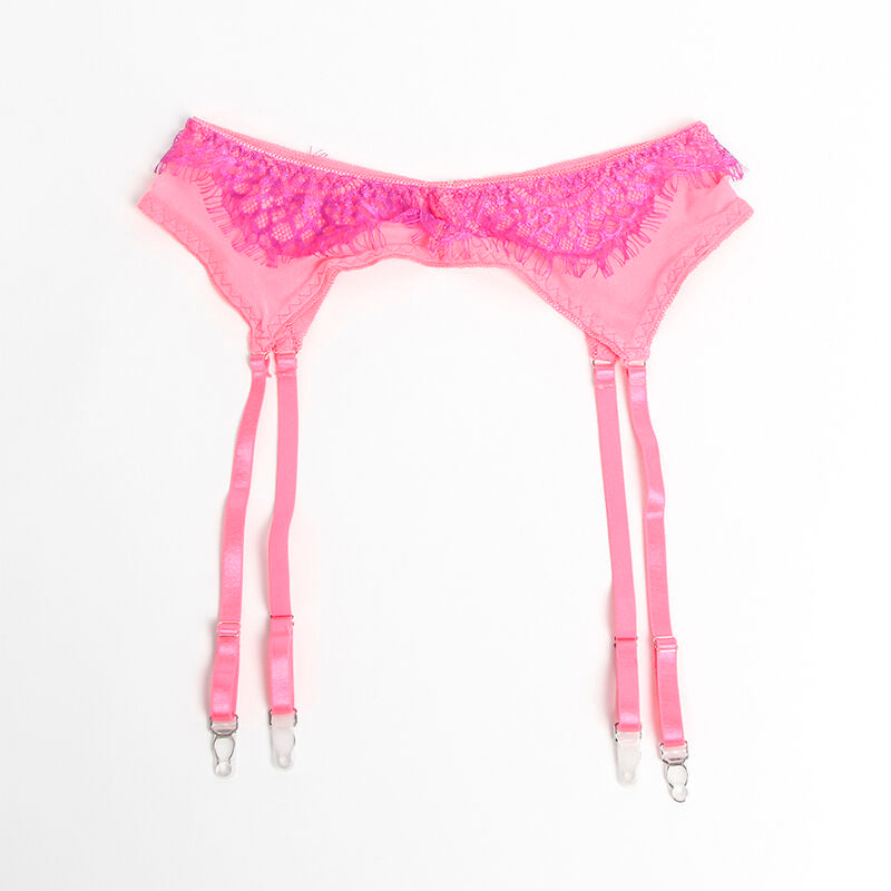 SUBBLIME - 955366 PINK AND PURPLE L/XL LACE BRA AND GARTER BELTS SET