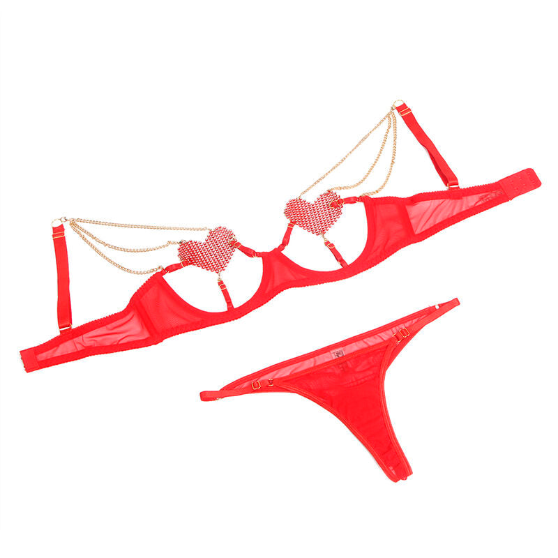 SUBBLIME - 955519 RED MESH HEART CHAIN ​​BRA SET S/M