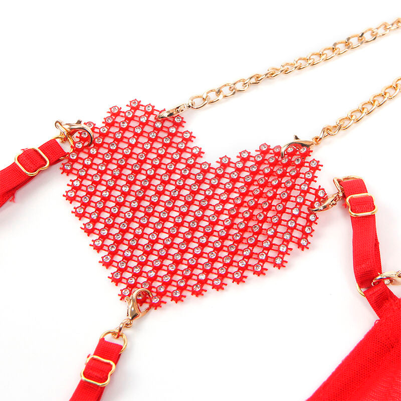 SUBBLIME - 955519 RED MESH HEART CHAIN ​​BRA SET S/M