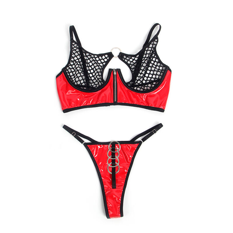 SUBBLIME - 955533 RED PATENT MESH ZIP-UP BRA SET S/M