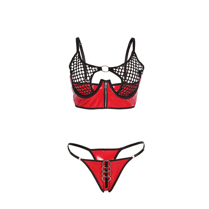 SUBBLIME - 955533 RED PATENT MESH ZIP-UP BRA SET S/M