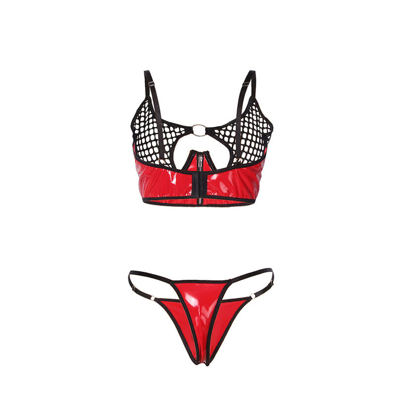 SUBBLIME - 955533 RED PATENT MESH ZIP-UP BRA SET S/M