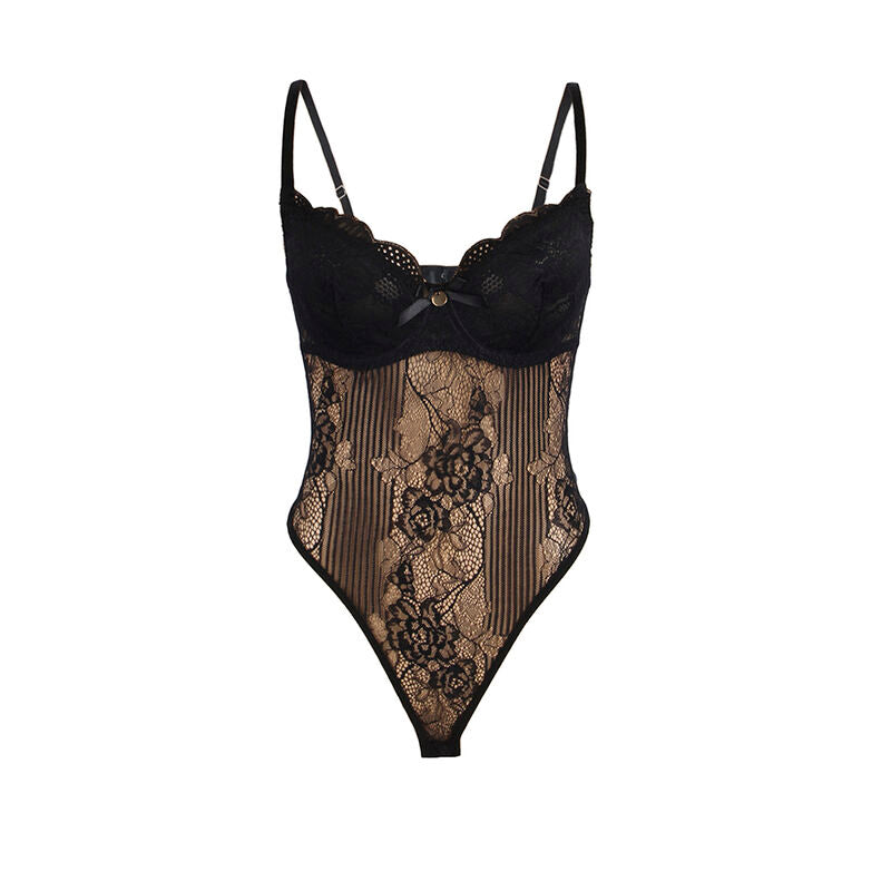 SUBBLIME - 955625 LACE BODYSUIT WITH LOWER CLOSURE BLACK L/XL