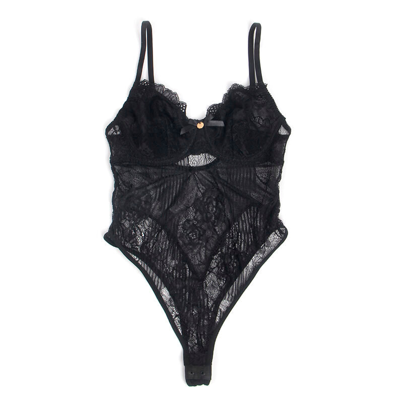 SUBBLIME - 955618 LACE BODYSUIT WITH LOWER CLOSURE BLACK S/M