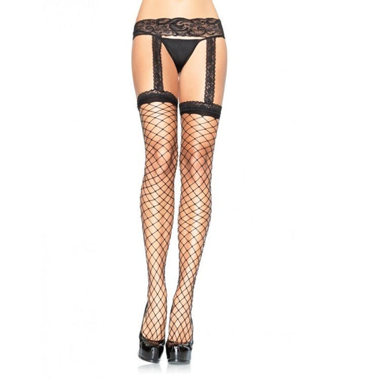 LEG AVENUE - BAS RÉSEILLE AVEC PORTE-JARRETELLES EN DENTELLE NOIRE