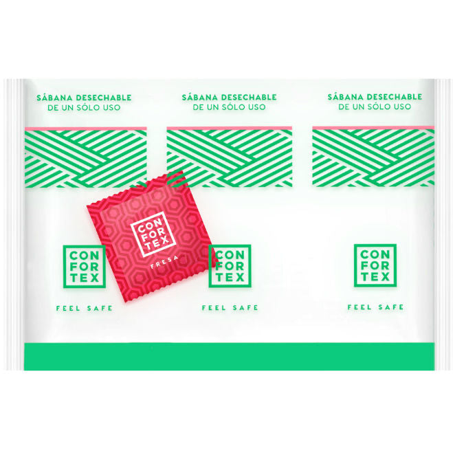 CONFORTEX - FEUILLES HYGIÉNIQUES JETABLES INDIVIDUELLES + PRÉSERVATIF FRAISE