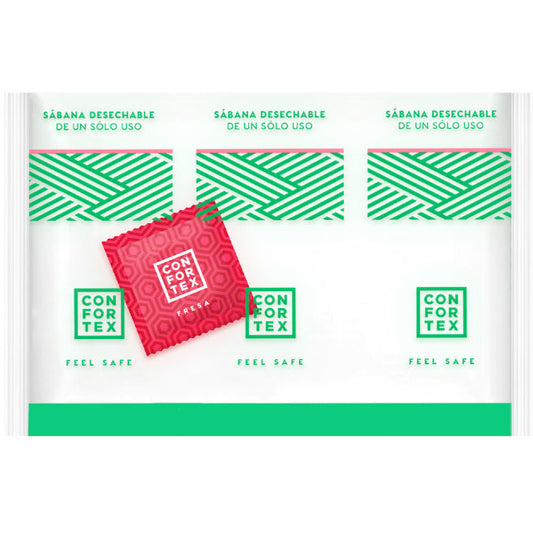 CONFORTEX - FEUILLES HYGIÉNIQUES JETABLES INDIVIDUELLES + PRÉSERVATIF FRAISE