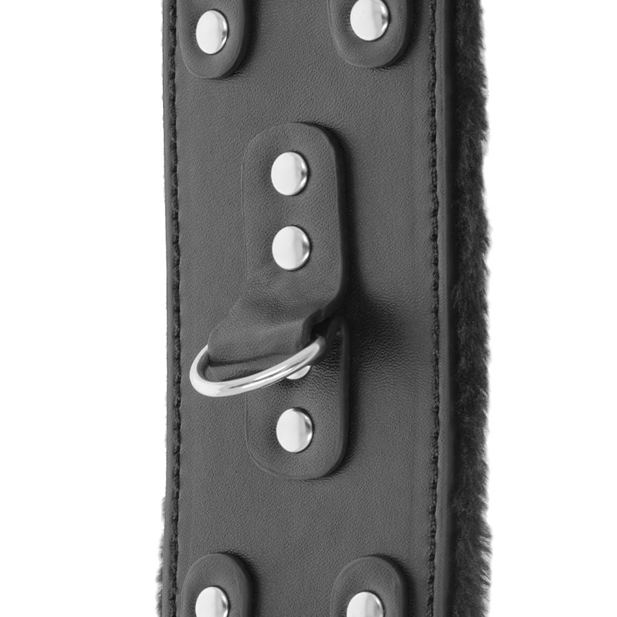 DARKNESS - ADJUSTABLE BLACK LEATHER LINED HANDCUFFS