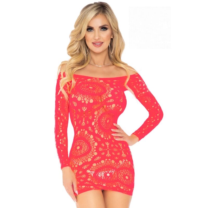 LEG AVENUE - ROBE MINI EN DENTELLE ROUGE À MANCHES LONGUES TAILLE UNIQUE